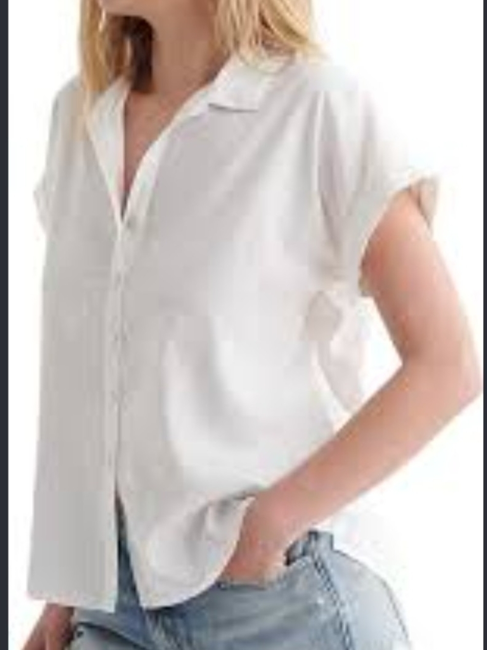Lucky Brand White Short-Sleeve Button-Front Top